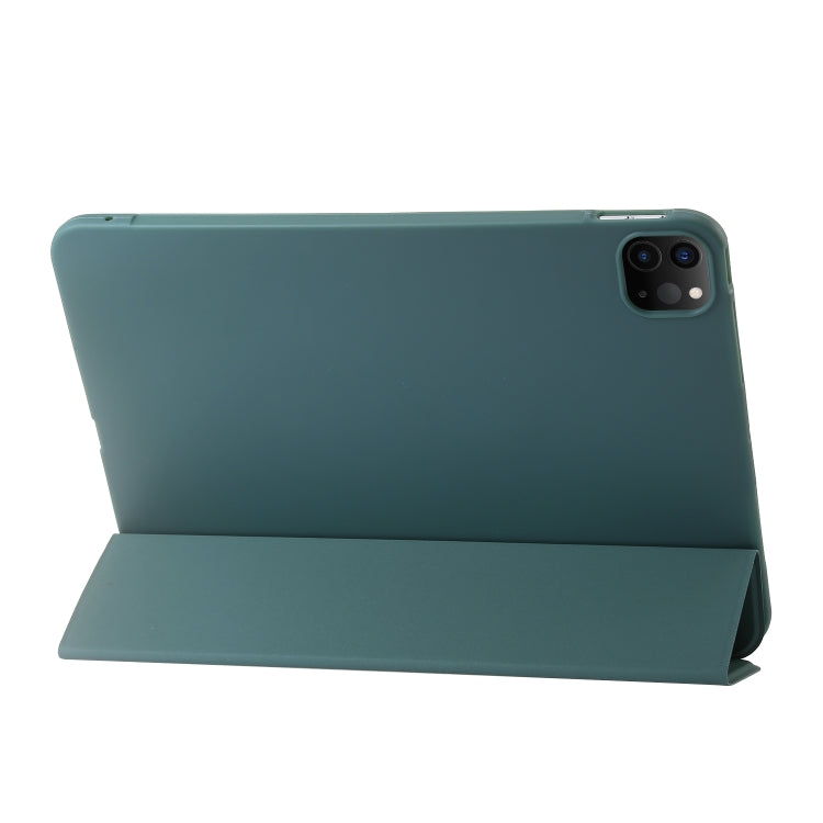 For iPad Pro 11 2024 Three-fold Holder Flip Tablet Leather Case(Dark Green) - iPad Pro 11 2024 Cases by buy2fix | Online Shopping UK | buy2fix