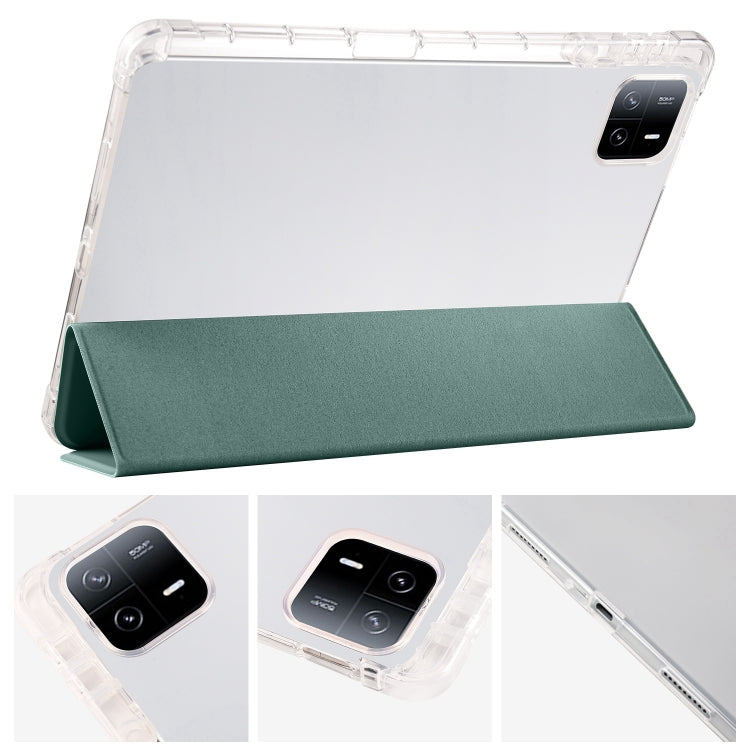 For iPad Air 11 2024 3-fold Clear TPU Smart Leather Tablet Case with Pen Slot(Dark Green) - iPad Air 11 2024 Cases by buy2fix | Online Shopping UK | buy2fix