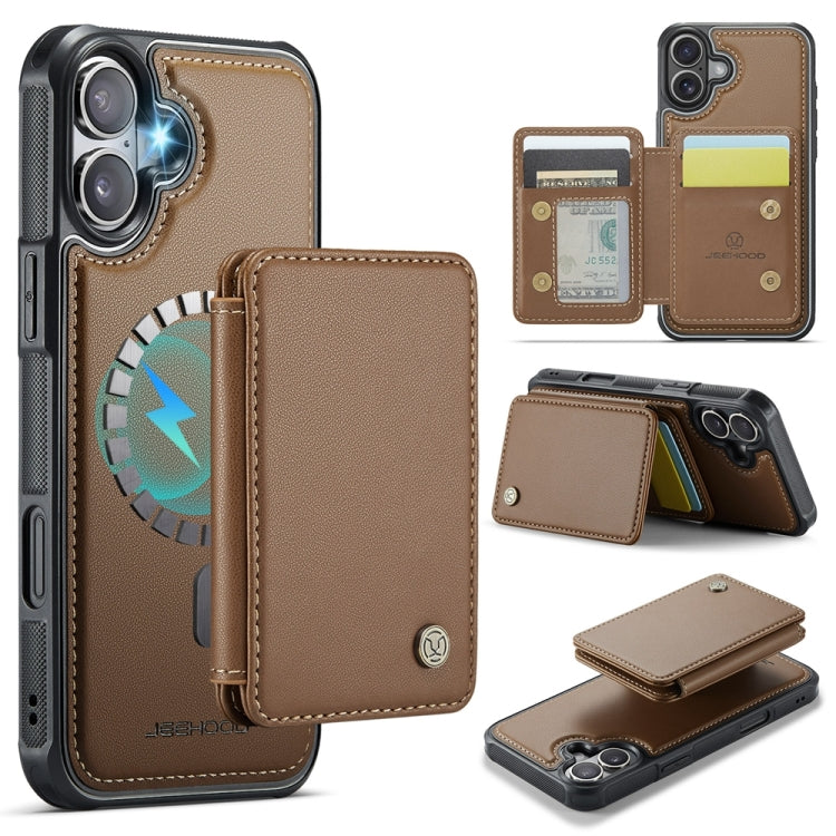 For iPhone 16 Plus JEEHOOD J05 Business Magnetic Style RFID Leather Phone Case(Brown) - iPhone 16 Plus Cases by JEEHOOD | Online Shopping UK | buy2fix