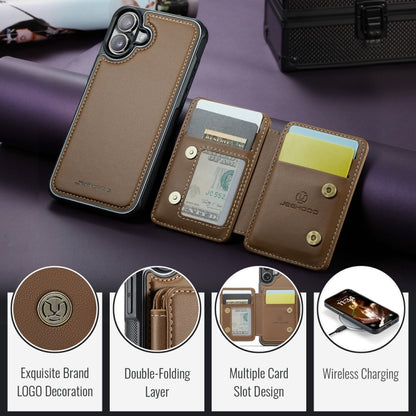 For iPhone 16 JEEHOOD J05 Business Magnetic Style RFID Leather Phone Case(Brown) - iPhone 16 Cases by JEEHOOD | Online Shopping UK | buy2fix