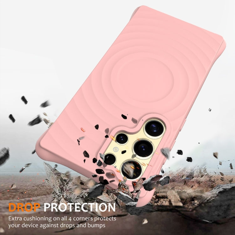 For Samsung Galaxy S25 Ultra 5G Wave Texture MagSafe Magnetic Liquid Silicone Phone Case(Pink) - Galaxy S25 Ultra 5G Cases by buy2fix | Online Shopping UK | buy2fix