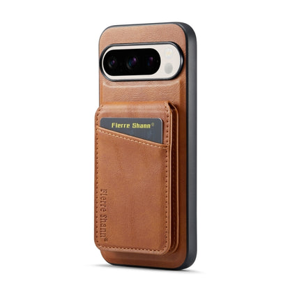 For Google Pixel 9 Pro Fierre Shann Oil Wax Cow Leather Magnetic Card Holder Phone Case(Brown) - Google Cases by FIERRE SHANN | Online Shopping UK | buy2fix