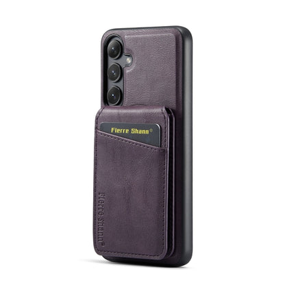 For Samsung Galaxy S24+ 5G Fierre Shann Oil Wax Cow Leather Magnetic Card Holder Phone Case(Purple) - Galaxy S24+ 5G Cases by FIERRE SHANN | Online Shopping UK | buy2fix