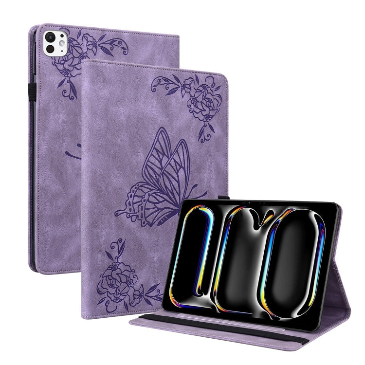 For iPad Pro 11 2024 Butterfly Flower Embossed Leather Tablet Case(Purple) - iPad Pro 11 2024 Cases by buy2fix | Online Shopping UK | buy2fix