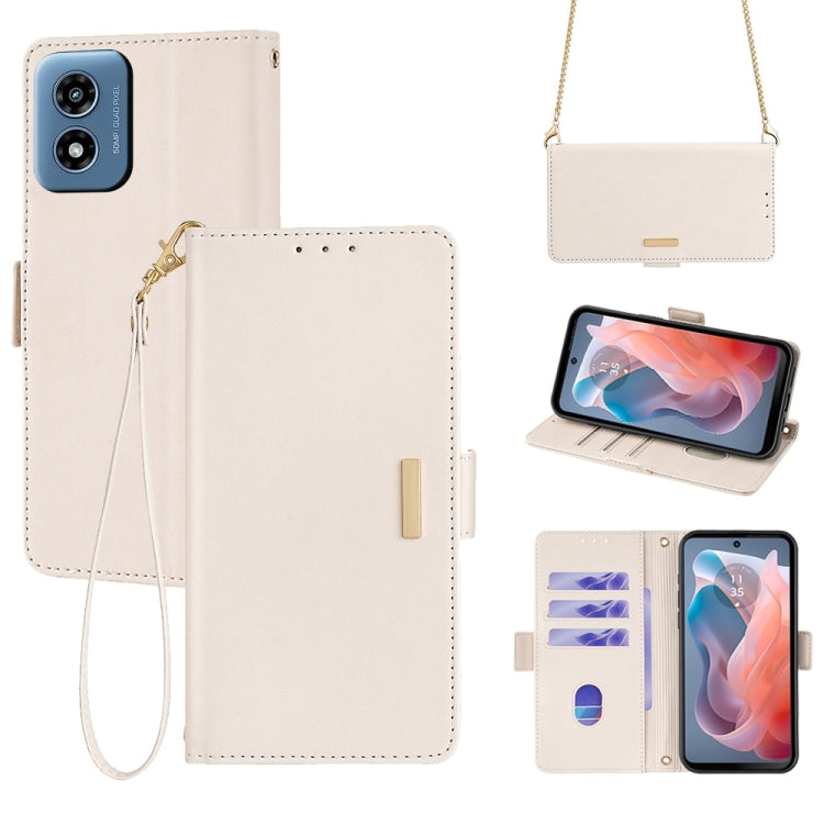 For Motorola Moto G Play 4G 2024 Crossbody Chain Leather Phone Case(White) - Motorola Cases by buy2fix | Online Shopping UK | buy2fix