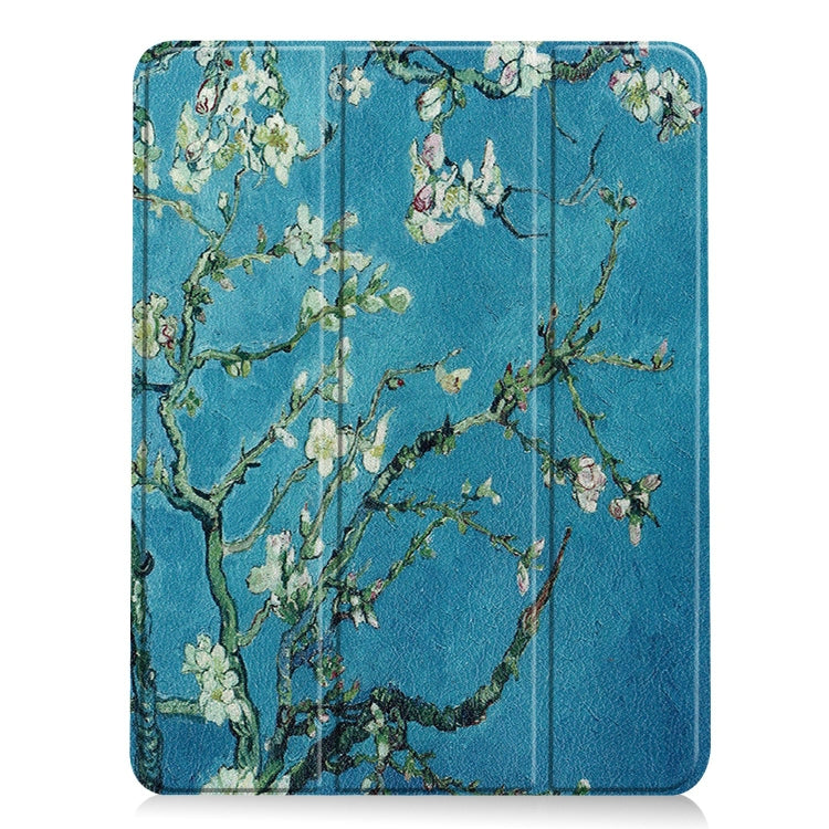 For iPad Air 11 2024 Custer Painted 3-Fold Holder Smart Leather Tablet Case(Apricot Flower) - iPad Air 11 2024 Cases by buy2fix | Online Shopping UK | buy2fix