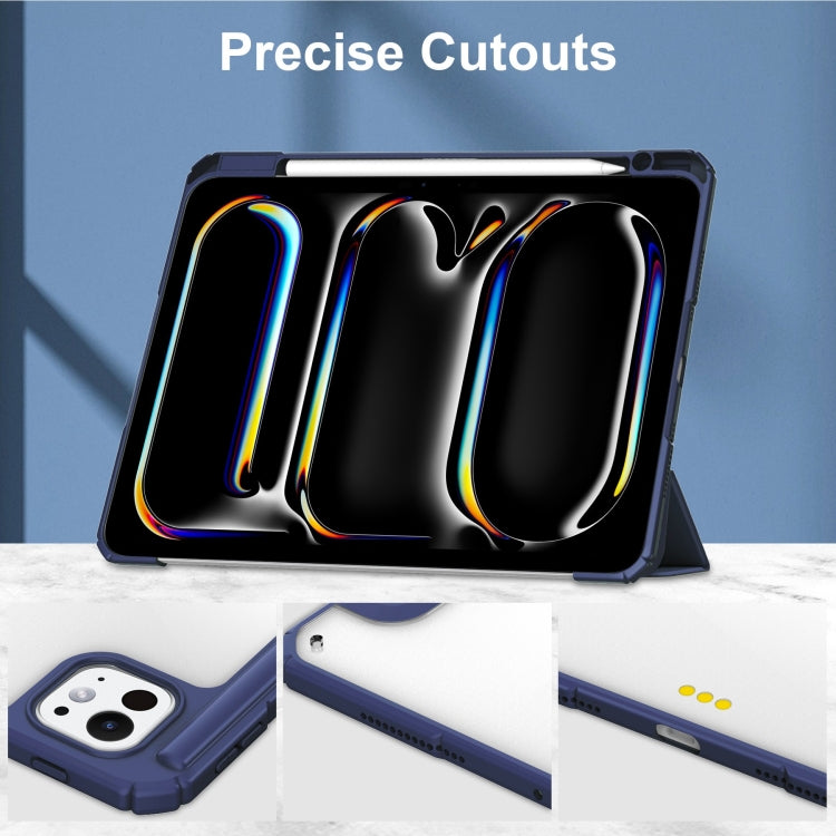 For iPad Pro 11 2024 Pure Color 3-fold Clear TPU Smart Leather Tablet Case(Dark Blue) - iPad Pro 11 2024 Cases by buy2fix | Online Shopping UK | buy2fix