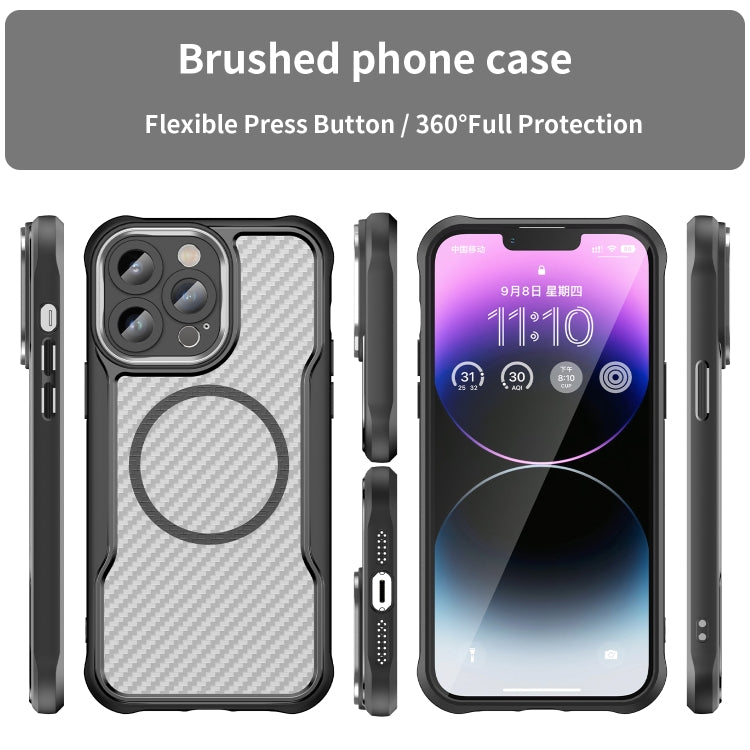 For iPhone 14 / 13 Carbon Fiber Texture MagSafe Translucent Phone Case(Black) - iPhone 14 Cases by buy2fix | Online Shopping UK | buy2fix