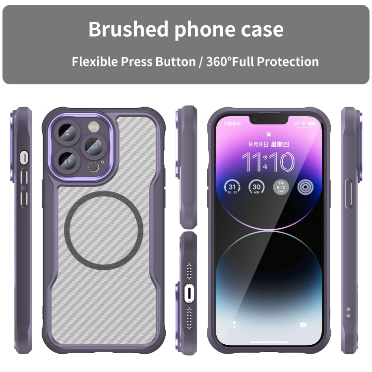 For iPhone 14 Pro Max Carbon Fiber Texture MagSafe Translucent Phone Case(Purple) - iPhone 14 Pro Max Cases by buy2fix | Online Shopping UK | buy2fix