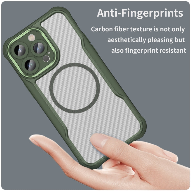 For iPhone 13 Pro Carbon Fiber Texture MagSafe Translucent Phone Case(Green) - iPhone 13 Pro Cases by buy2fix | Online Shopping UK | buy2fix