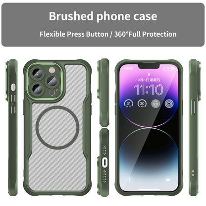 For iPhone 11 Carbon Fiber Texture MagSafe Translucent Phone Case(Green) - iPhone 11 Cases by buy2fix | Online Shopping UK | buy2fix