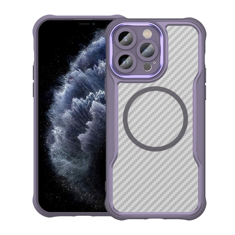 For iPhone 11 Pro Carbon Fiber Texture MagSafe Translucent Phone Case(Purple) - iPhone 11 Pro Cases by buy2fix | Online Shopping UK | buy2fix