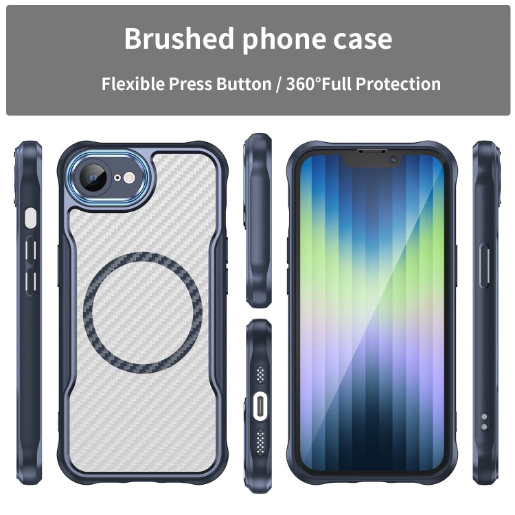 For iPhone SE 2024 Carbon Fiber Texture MagSafe Translucent Phone Case(Blue) - More iPhone Cases by buy2fix | Online Shopping UK | buy2fix