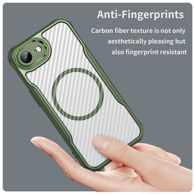 For iPhone SE 2024 Carbon Fiber Texture MagSafe Translucent Phone Case(Green) - More iPhone Cases by buy2fix | Online Shopping UK | buy2fix