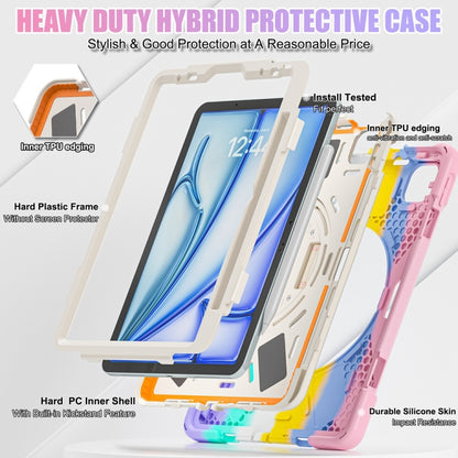 For iPad Air 11 2024 Rotatable Holder Silicone Hybrid PC Tablet Case with Shoulder Strap(Colorful Pink) - iPad Air 11 2024 Cases by buy2fix | Online Shopping UK | buy2fix