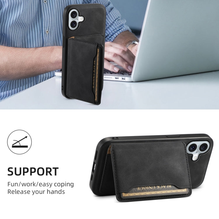 For iPhone 16 Plus Denior D13 Retro Texture Leather MagSafe Card Bag Phone Case(Black) - iPhone 16 Plus Cases by Denior | Online Shopping UK | buy2fix