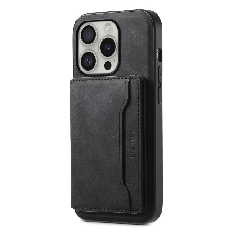 For iPhone 16 Pro Denior D13 Retro Texture Leather MagSafe Card Bag Phone Case(Black) - iPhone 16 Pro Cases by Denior | Online Shopping UK | buy2fix