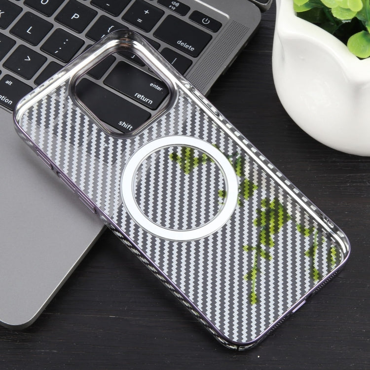 For iPhone 15 Pro Max 6D Plated Carbon Fiber Clear Magsafe PC Phone Case(Aurora Purple) - iPhone 15 Pro Max Cases by buy2fix | Online Shopping UK | buy2fix