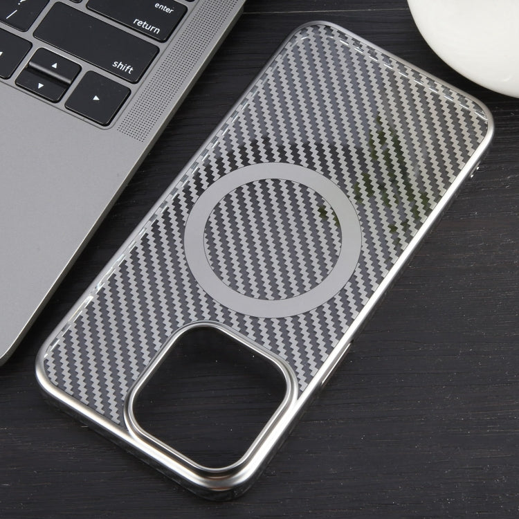 For iPhone 15 Pro 6D Plated Carbon Fiber Clear Magsafe PC Phone Case(Titanium Grey) - iPhone 15 Pro Cases by buy2fix | Online Shopping UK | buy2fix