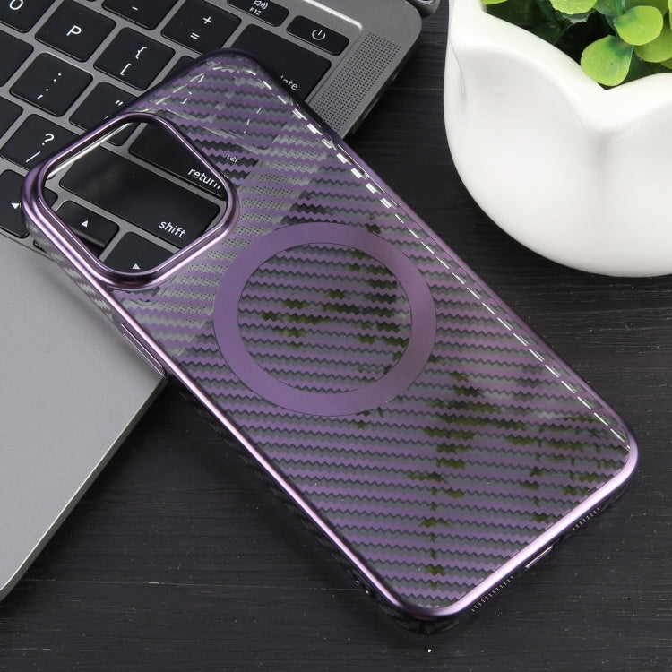 For iPhone 15 Plus 6D Plated Carbon Fiber Clear Magsafe PC Phone Case(Aurora Purple) - iPhone 15 Plus Cases by buy2fix | Online Shopping UK | buy2fix