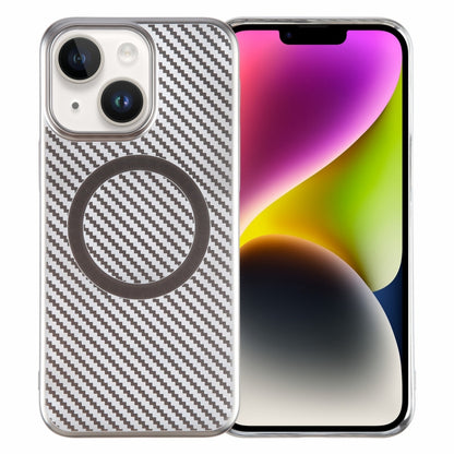 For iPhone 14 Plus 6D Plated Carbon Fiber Clear Magsafe PC Phone Case(Titanium Grey) - iPhone 14 Plus Cases by buy2fix | Online Shopping UK | buy2fix