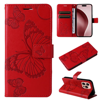 For iPhone 16 Pro 3D Butterfly Embossed Pattern Flip Leather Phone Case(Red) - iPhone 16 Pro Cases by buy2fix | Online Shopping UK | buy2fix