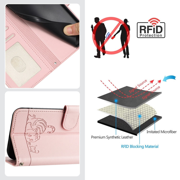 For Google Pixel 9 Pro XL Cat Rat Embossed Pattern RFID Leather Phone Case with Lanyard(Pink) - Google Cases by buy2fix | Online Shopping UK | buy2fix