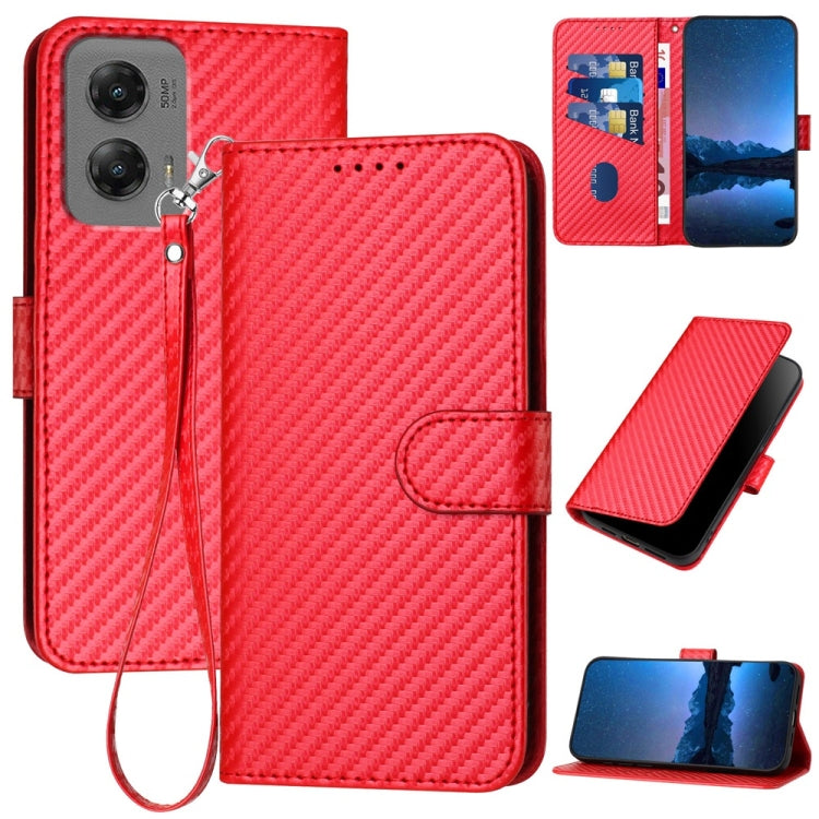 For Motorola Moto G Stylus 5G 2024 YX0070 Carbon Fiber Buckle Leather Phone Case with Lanyard(Red) - Motorola Cases by buy2fix | Online Shopping UK | buy2fix