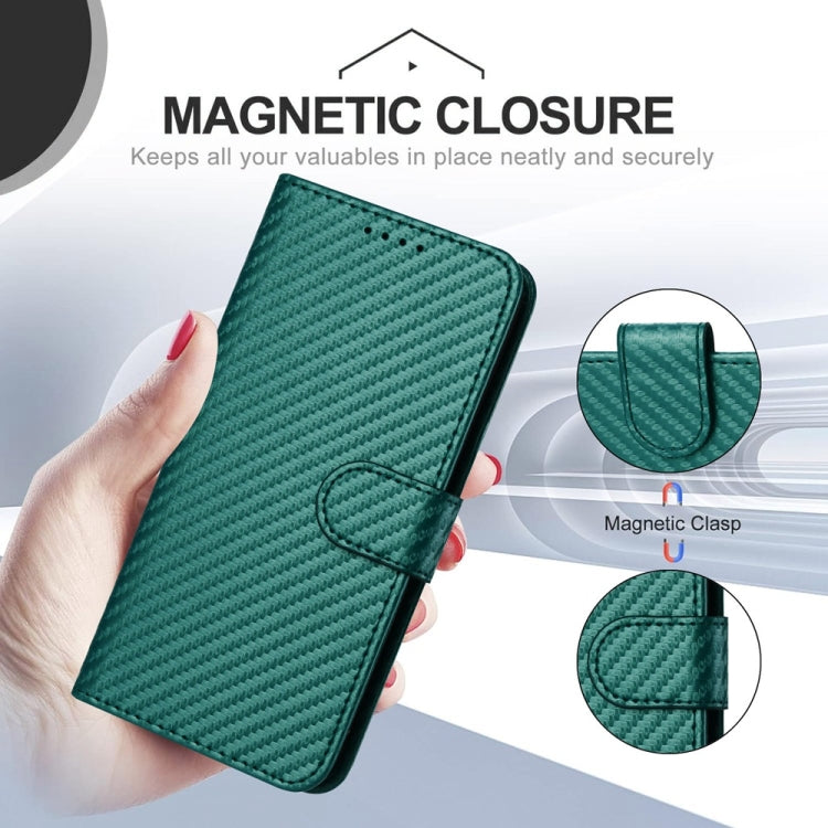 For Motorola Moto G Stylus 5G 2024 YX0070 Carbon Fiber Buckle Leather Phone Case with Lanyard(Dark Green) - Motorola Cases by buy2fix | Online Shopping UK | buy2fix