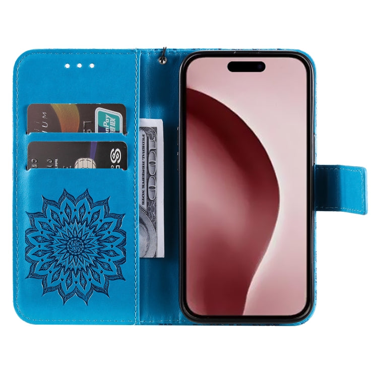 For iPhone 16 Pro Embossed Sunflower Pattern Flip Leather Phone Case(Blue) - iPhone 16 Pro Cases by buy2fix | Online Shopping UK | buy2fix