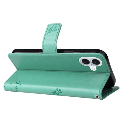 For iPhone 16 Plus Tree & Cat Embossed Pattern Flip Leather Phone Case(Green) - iPhone 16 Plus Cases by buy2fix | Online Shopping UK | buy2fix