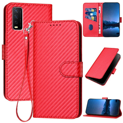 For vivo Y20/Y20i/Y20a/Y12s/Y12a YX0070 Carbon Fiber Buckle Leather Phone Case with Lanyard(Red) - vivo Cases by buy2fix | Online Shopping UK | buy2fix