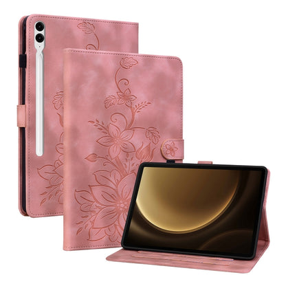 For Samsung Galaxy Tab S9+ / S9 FE+ Lily Embossed Leather Tablet Case(Pink) - Galaxy Tab S9+ Cases by buy2fix | Online Shopping UK | buy2fix