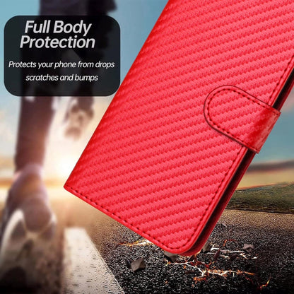 For OPPO Reno11 Global YX0070 Carbon Fiber Buckle Leather Phone Case with Lanyard(Red) - Reno11 Cases by buy2fix | Online Shopping UK | buy2fix