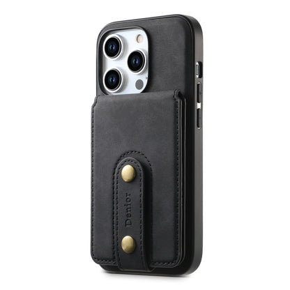 For iPhone 15 Pro Denior D14 NK Retro Pattern MagSafe Magnetic Card Holder Leather Phone Case(Black) - iPhone 15 Pro Cases by Denior | Online Shopping UK | buy2fix
