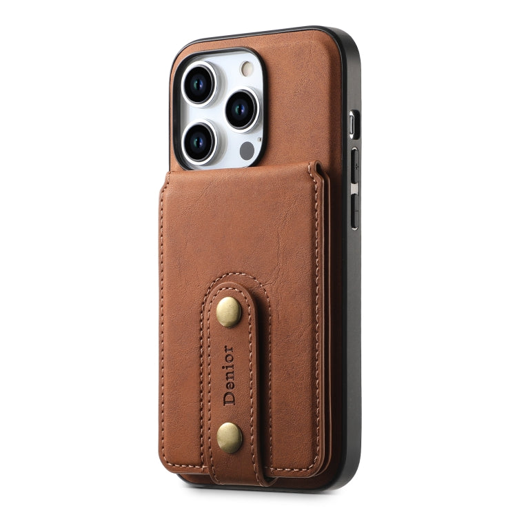 For iPhone 14 Pro Denior D14 NK Retro Pattern MagSafe Magnetic Card Holder Leather Phone Case(Brown) - iPhone 14 Pro Cases by Denior | Online Shopping UK | buy2fix