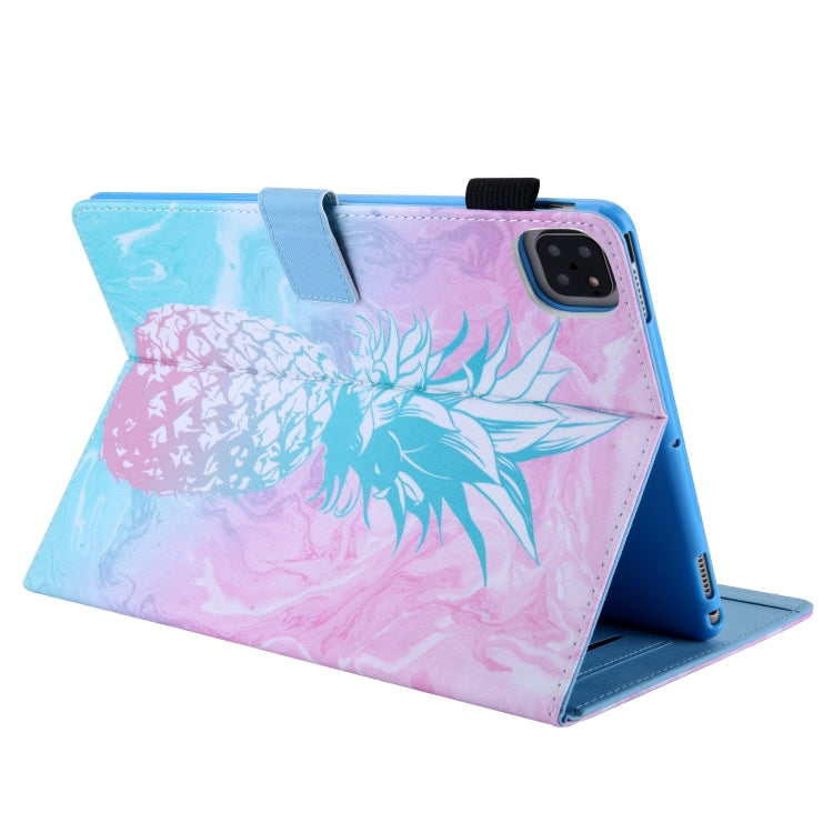 For iPad Pro 11 2024 Colored Drawing Leather Smart Tablet Case(Blue Pink Pineapple) - iPad Pro 11 2024 Cases by buy2fix | Online Shopping UK | buy2fix