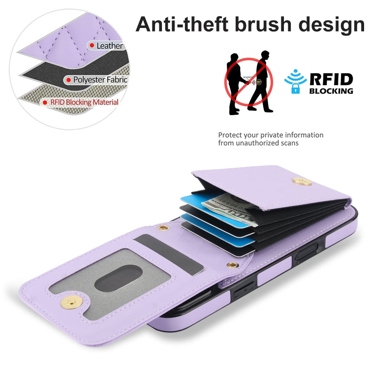 For iPhone 16 Pro YM015 Crossbody Rhombic Card Bag RFID Phone Case(Light Purple) - iPhone 16 Pro Cases by buy2fix | Online Shopping UK | buy2fix