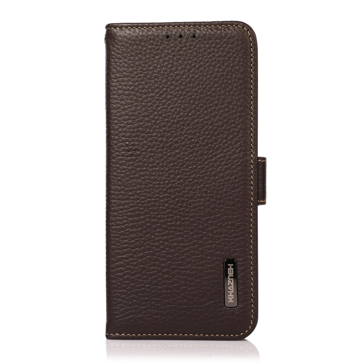 For iPhone 16 Pro Max KHAZNEH Side-Magnetic Litchi Genuine Leather RFID Case(Brown) - iPhone 16 Pro Max Cases by buy2fix | Online Shopping UK | buy2fix