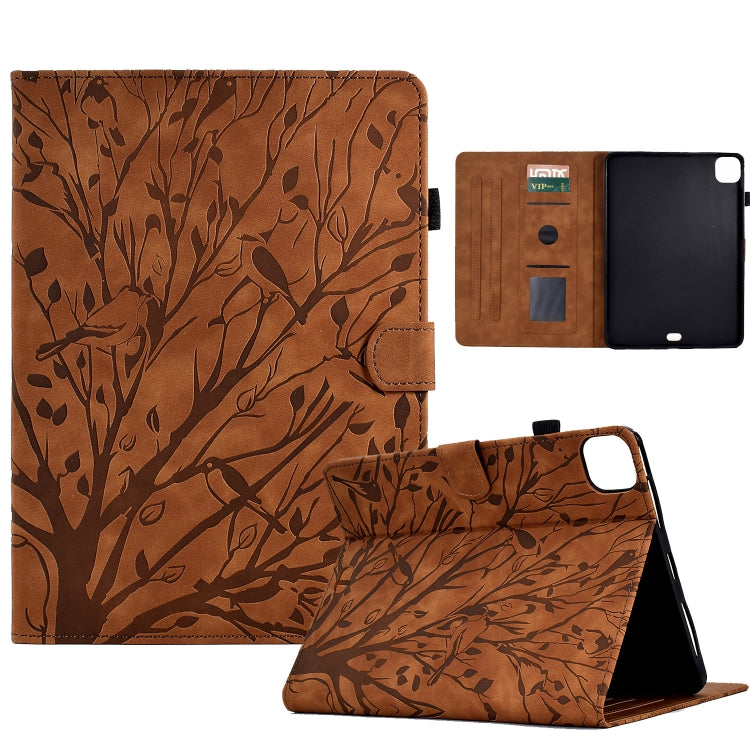 For iPad Pro 11 2024 Fortune Tree Embossed Leather Smart Tablet Case(Brown) - iPad Pro 11 2024 Cases by buy2fix | Online Shopping UK | buy2fix