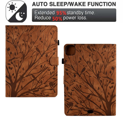 For iPad Pro 11 2024 Fortune Tree Embossed Leather Smart Tablet Case(Brown) - iPad Pro 11 2024 Cases by buy2fix | Online Shopping UK | buy2fix