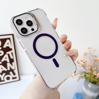 For iPhone 14 Plus J2 High Transparent MagSafe Magnetic Frame Holder Phone Case(Dark Purple) - iPhone 14 Plus Cases by buy2fix | Online Shopping UK | buy2fix