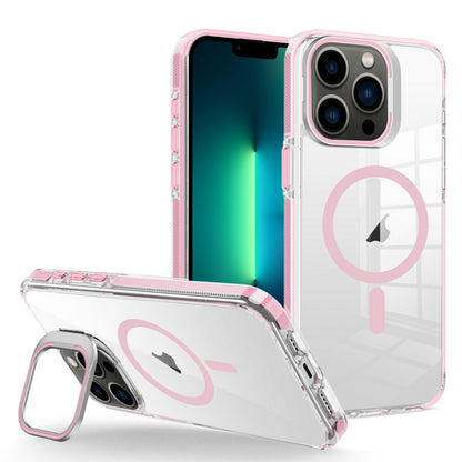 For iPhone 13 Pro Max J2 High Transparent MagSafe Magnetic Frame Holder Phone Case(Pink) - iPhone 13 Pro Max Cases by buy2fix | Online Shopping UK | buy2fix