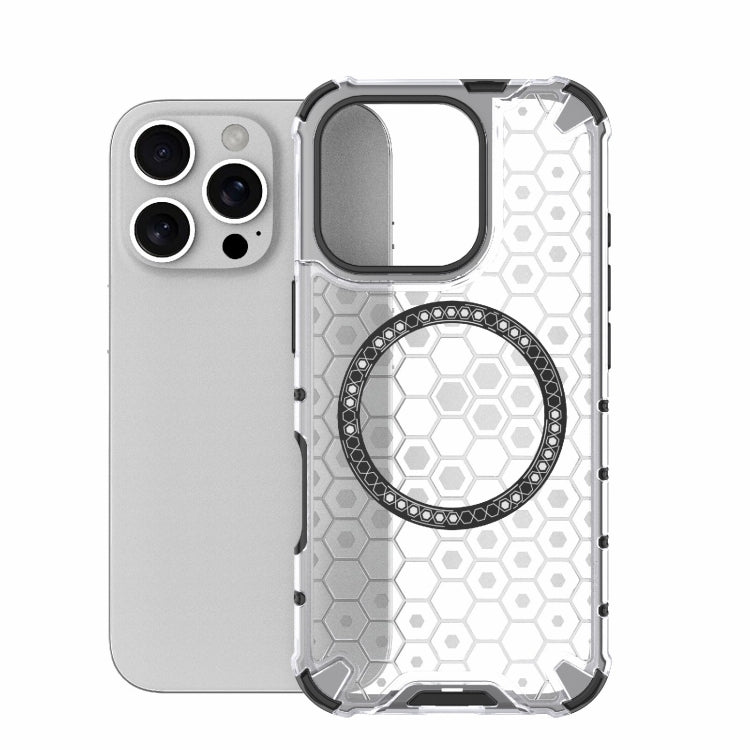 For iPhone 16 Pro Honeycomb Magnetic Ring Shockproof Phone Case(White) - iPhone 16 Pro Cases by buy2fix | Online Shopping UK | buy2fix