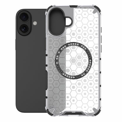 For iPhone 16 Plus Honeycomb Magnetic Ring Shockproof Phone Case(White) - iPhone 16 Plus Cases by buy2fix | Online Shopping UK | buy2fix