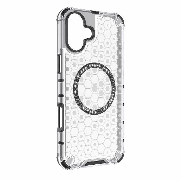 For iPhone 16 Plus Honeycomb Magnetic Ring Shockproof Phone Case(White) - iPhone 16 Plus Cases by buy2fix | Online Shopping UK | buy2fix