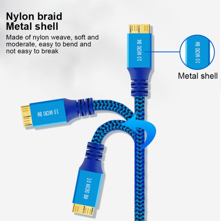 USB 3.0 Male To Micro USB 3.0 Male Braided Cable, Length:0.3m(Blue) - USB 3.0 by buy2fix | Online Shopping UK | buy2fix