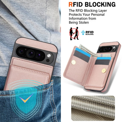 For Google Pixel 9 RFID Anti-theft Card Ring Holder Phone Case(Rose Gold) - Google Cases by buy2fix | Online Shopping UK | buy2fix