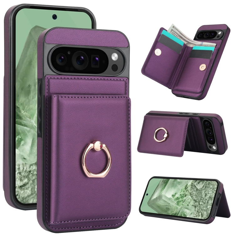 For Google Pixel 9 RFID Anti-theft Card Ring Holder Phone Case(Dark Purple) - Google Cases by buy2fix | Online Shopping UK | buy2fix