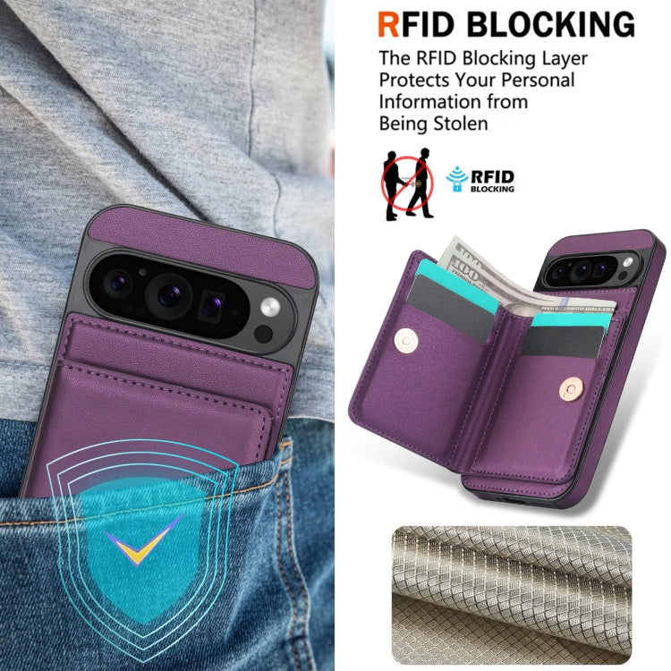 For Google Pixel 9 RFID Anti-theft Card Ring Holder Phone Case(Dark Purple) - Google Cases by buy2fix | Online Shopping UK | buy2fix